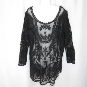 Black Lace Top Tunic Size 3 Witchy Whimsigoth Grunge Sexy Sheer Layer Piece